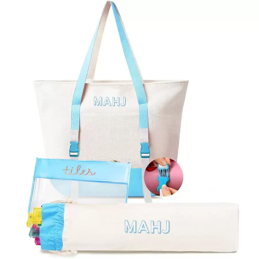 Mahjong Tote Bag Set Foldable Modern Large Capacity Storage Tile Pouch Complete Organizer American Mahjong Accessories