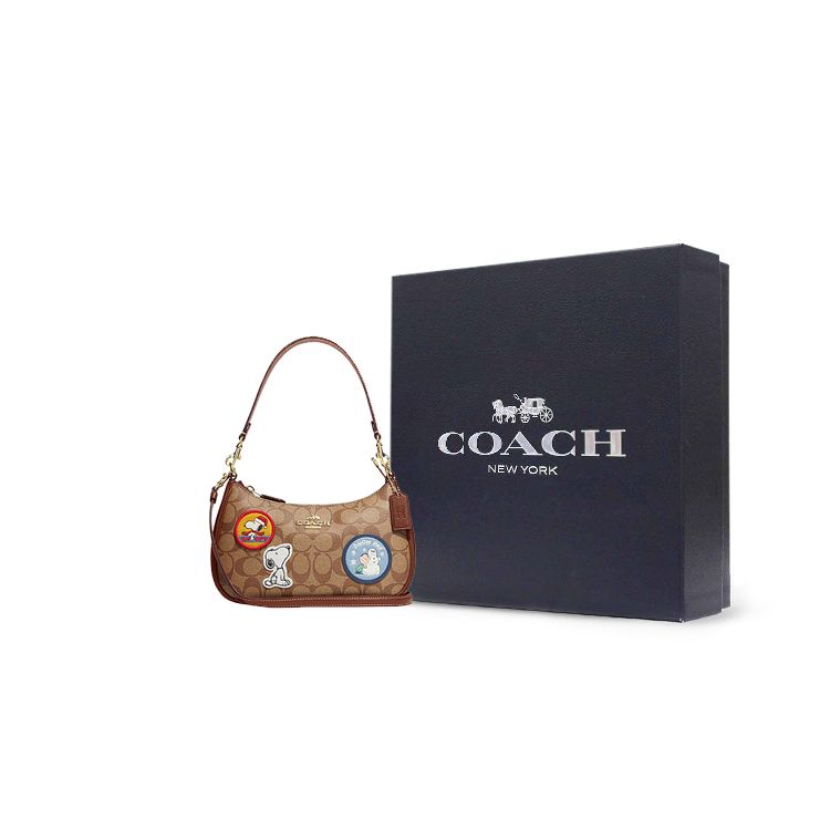 Coach X Peanuts Snoopy Teri 25 Classic Monogram Snoopy Print Zipper Closure Leather Tote Bag Women bags Brown Rust CE848-IMT1O