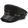 Ретро Берет с Плоским Верхом Черный ПУ Кожаная Кепка Моряка с Козырьком Регулируемый Панк Стиль Шляпа Художника