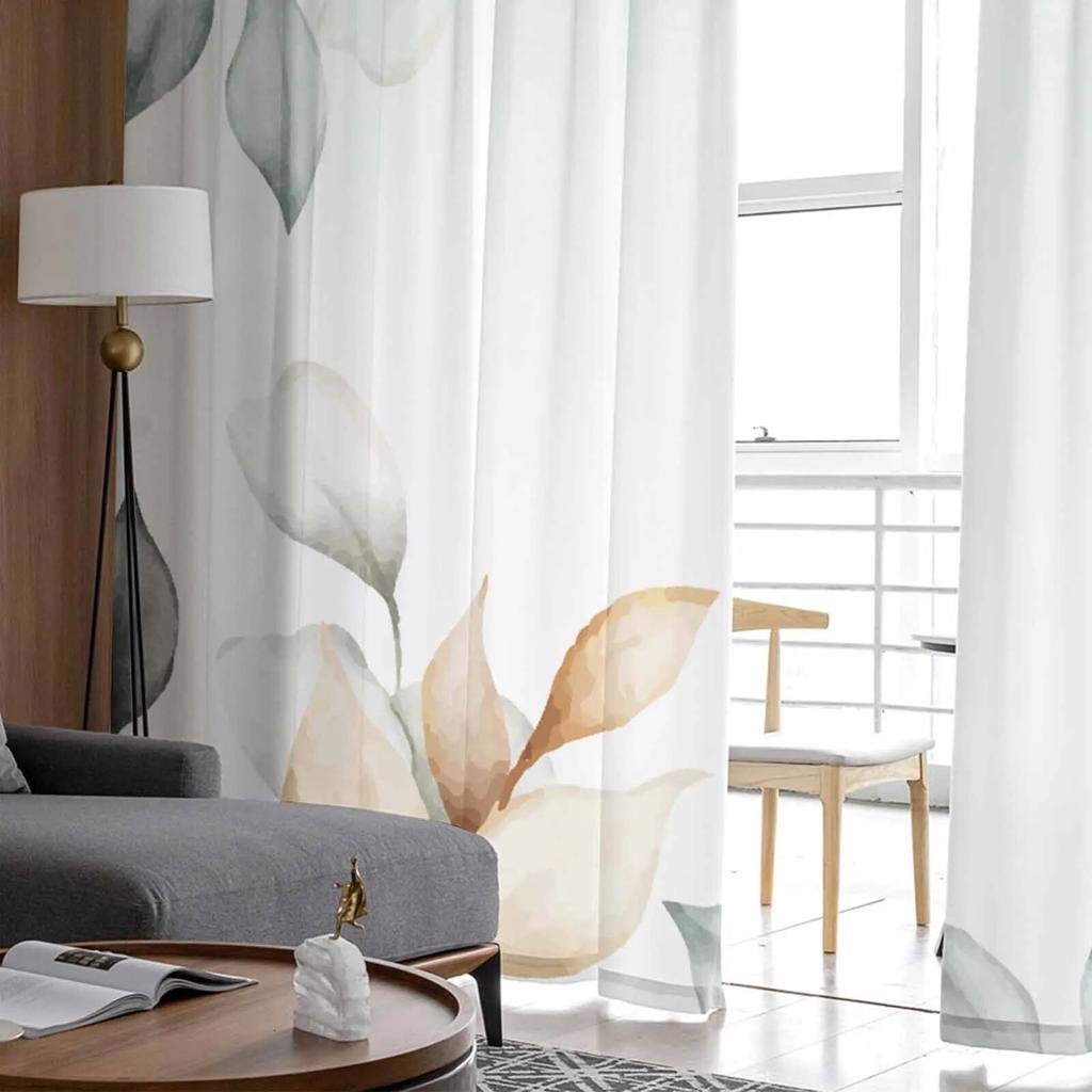 Summer Plants Leaves Watercolor Tulle Curtains for Living Room Sheer Curtain for Bedroom Kitchen Blinds Voile Curtains