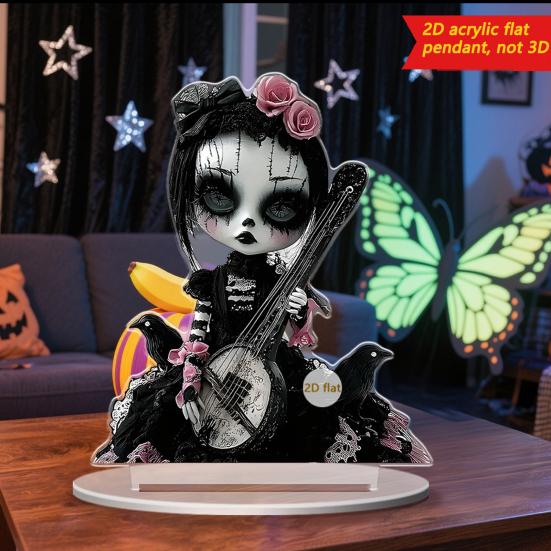 Halloween Ghost Witch Table Sign with Base 2D Flat Acrylic Spooky Female Ghost Decoration Holiday Party Home Office Desktop Ornament