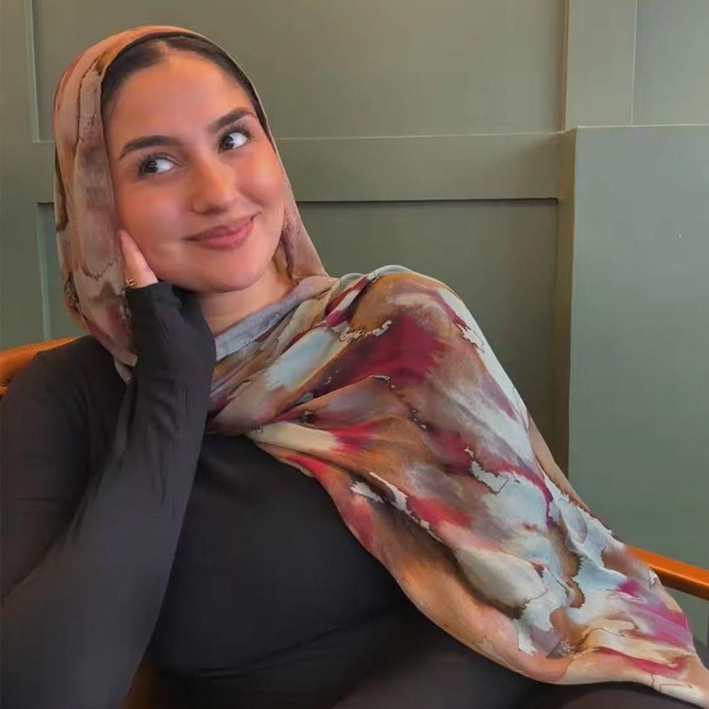 Breathable Floral Printed Shawl Scarves Watercolour Women Turbans Fashion Hijab Scarf