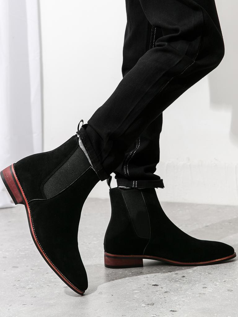 Fashion Winter New Chelsea Boots Mens Suede Leather Decent Men Ankle Boots Original Male Short Casual Shoes British Style Pointed Shoes