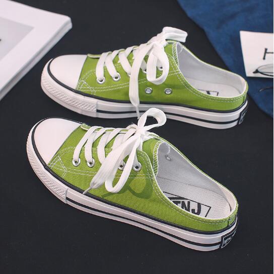 Summer Casual Low-top Shallow-mouth Canvas Shoes half-Support Women's Cloth Shoes Lazy Shoes Student Skate Shoes