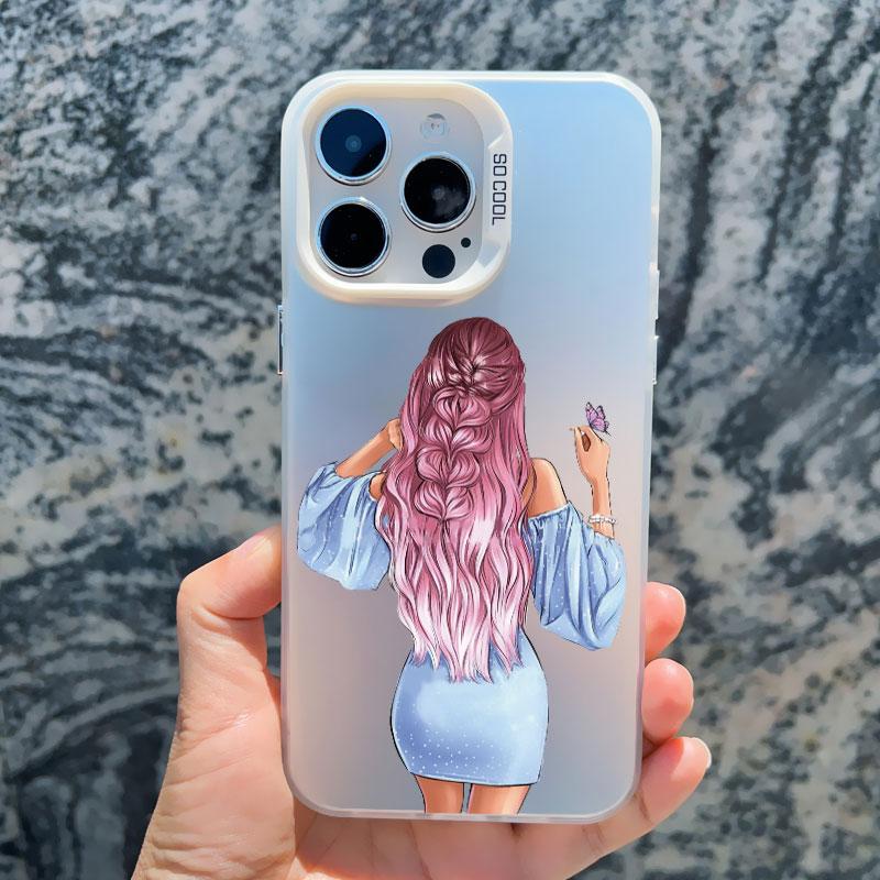 Young Girl Pattern Phone Case for iPhone 13 Mini 14 15 16 Plus Pro Max 11 12 Pro Max Shockproof Matte Laser Fashion Back Covers
