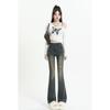 Retro Blue Broken Holes Micro-large Jeans Women Spring and Autumn Spicy Girl High Waist Thin Long Trousers