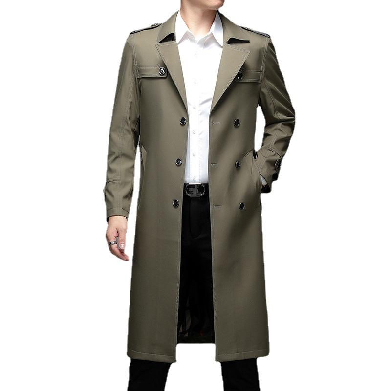Весна и осень новый мужской тренчкот пояс тонкий длинный до колена двубортный костюм воротник корейский вариант тренчкот мужское пальто