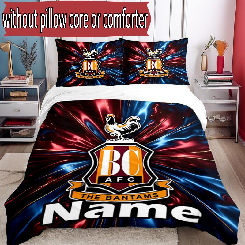 3pcs Duvet Cover Set (1*Duvet Cover + 2*Pillowcase, Without Core), Custom Name Bradford City AFC Pattern Bedding Set, Home Bedroom Decor Gift