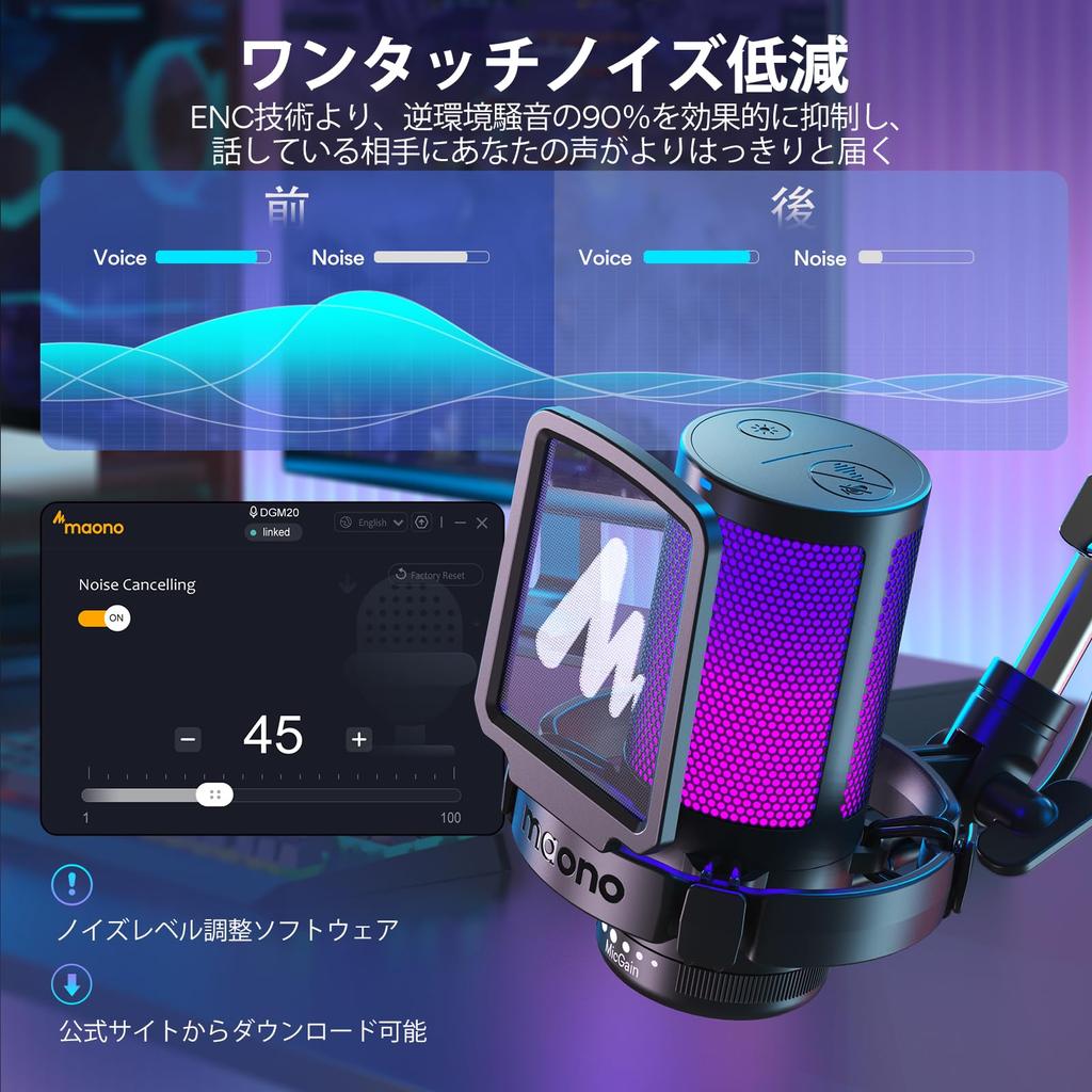 MAONO USB конденсаторный микрофон игровой микрофон комплект микрофонов для ПК шумоподавление кнопка отключения звука однонаправленная подсветка RGB регулятор громкости Plug Play