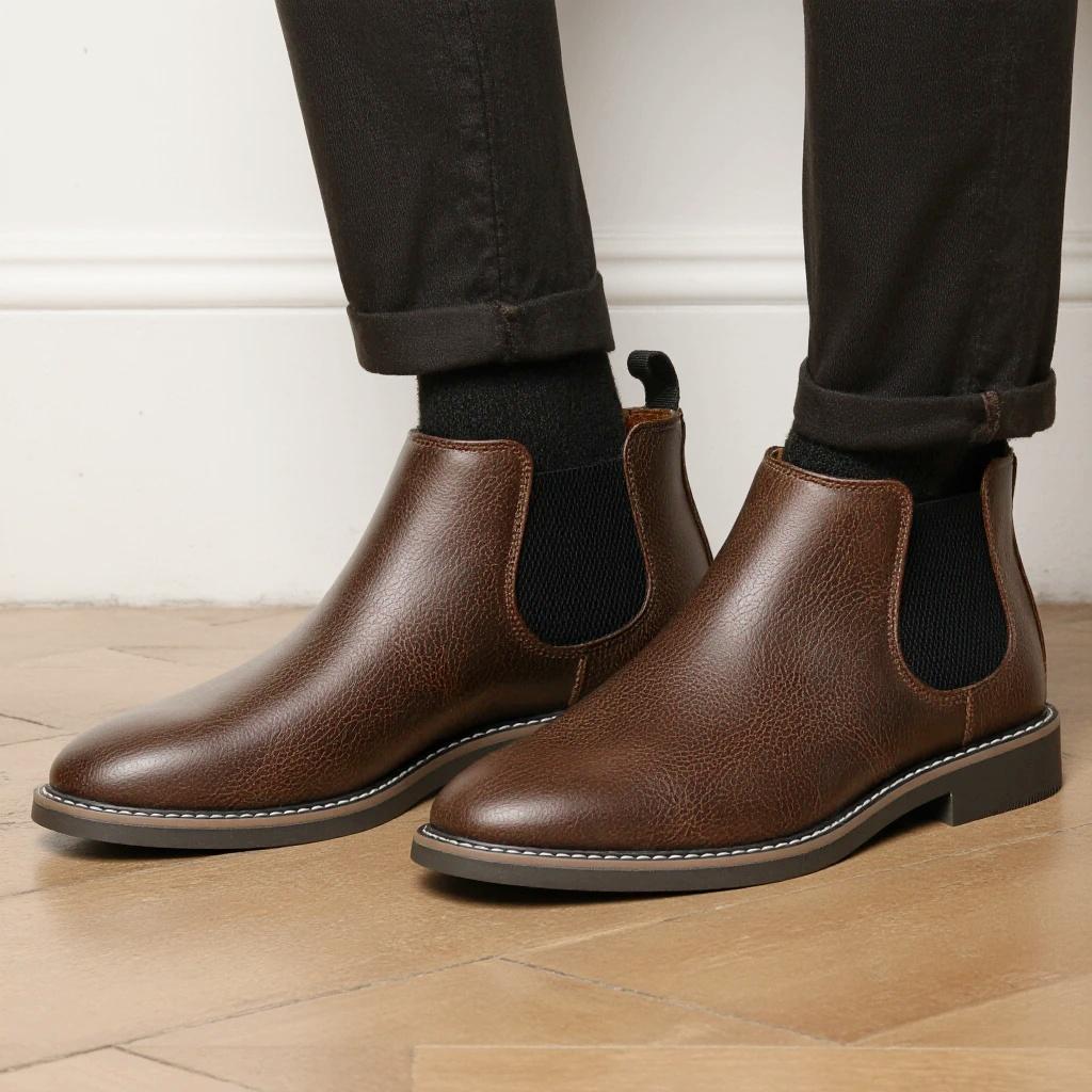 HECRAFTED SHOES/ Зимние мужские ботинки из искусственной кожи