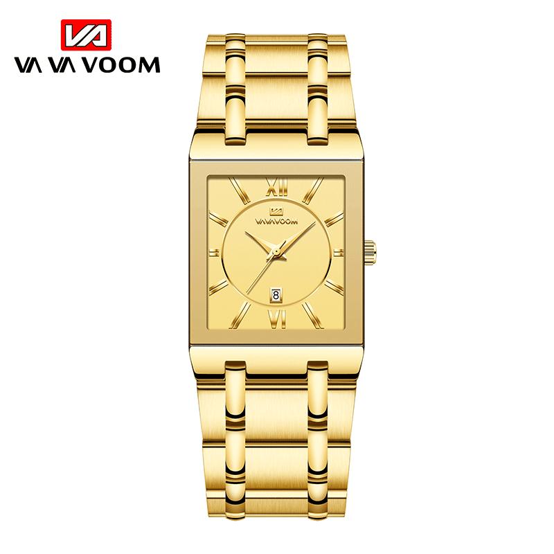 VA VA VOOM Men Watches Fashion Top Brand Luxury White Square Waterproof Quartz Wristwatch Stainless Steel Date Clock Mens Casual Business Watch