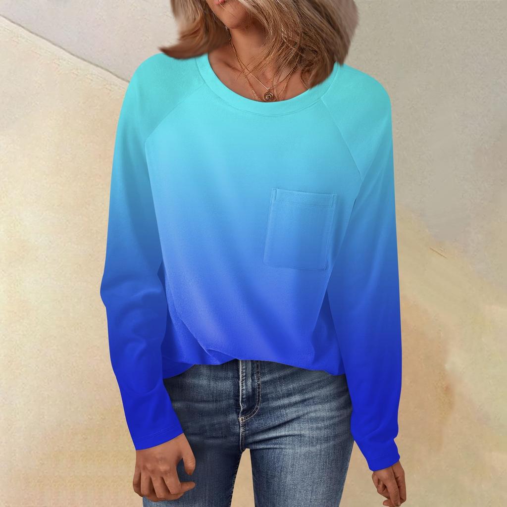 Женский свободный топ с круглым вырезом и градиентным принтом, рукавом реглан, длинным рукавом