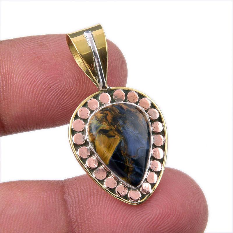 Natural Pietersite Gemstone 925 Solid Sterling Silver TwoTone Pendant 1.25" g1p26