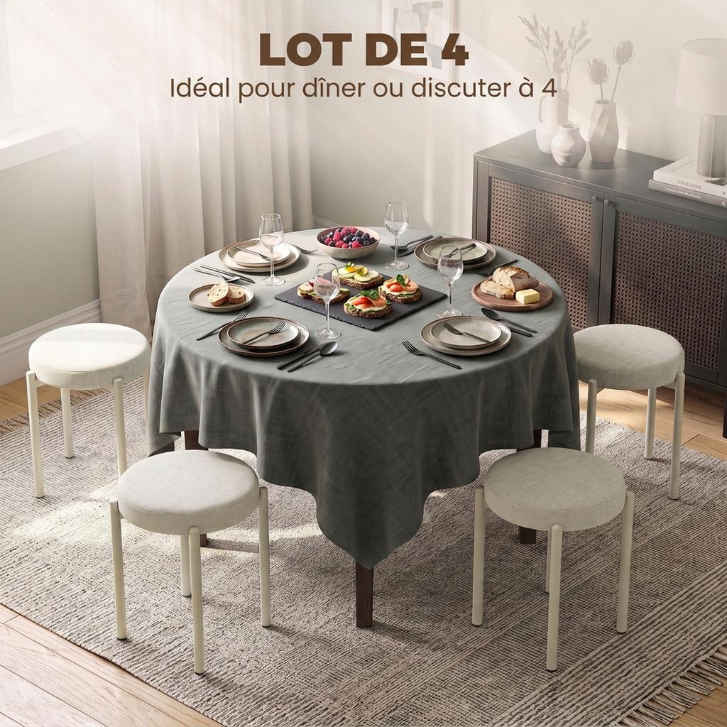 Set Of 4 Stackable Round Stools With Padded Seat Backless Space Saving 45 X 45 X 47.5 Cm Cream