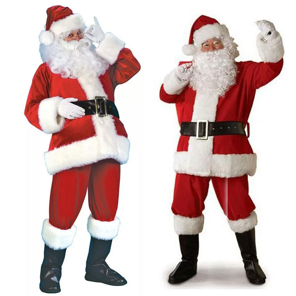 7 шт./компл. роскошный рождественский мужской костюм Санта-Клауса, комплект для взрослых, костюм Санта-Клауса