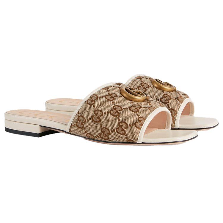 Gucci Белая парусиновая сандалия-слайдер Double G Женская 619893 2HK80 9795