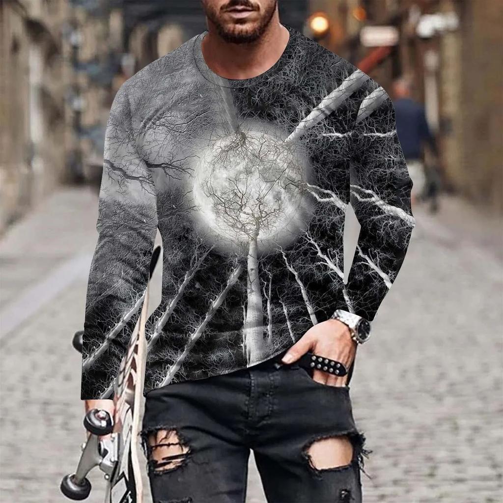 Футболка с длинным рукавом Fashion Street Personality Man Spiderweb Halloween Hd 3D Printed Plus Size Loose Comfortable Jumper