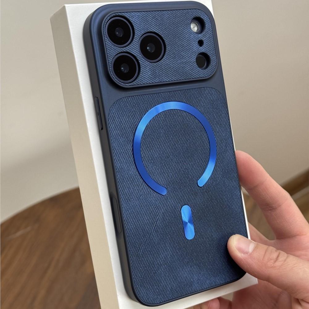 Jeans Fabric Leather Matte For Magsafe Charge Case For iPhone 13 14 15 16 17 Pro Max Shockproof Bumper Magnet Skin Cover