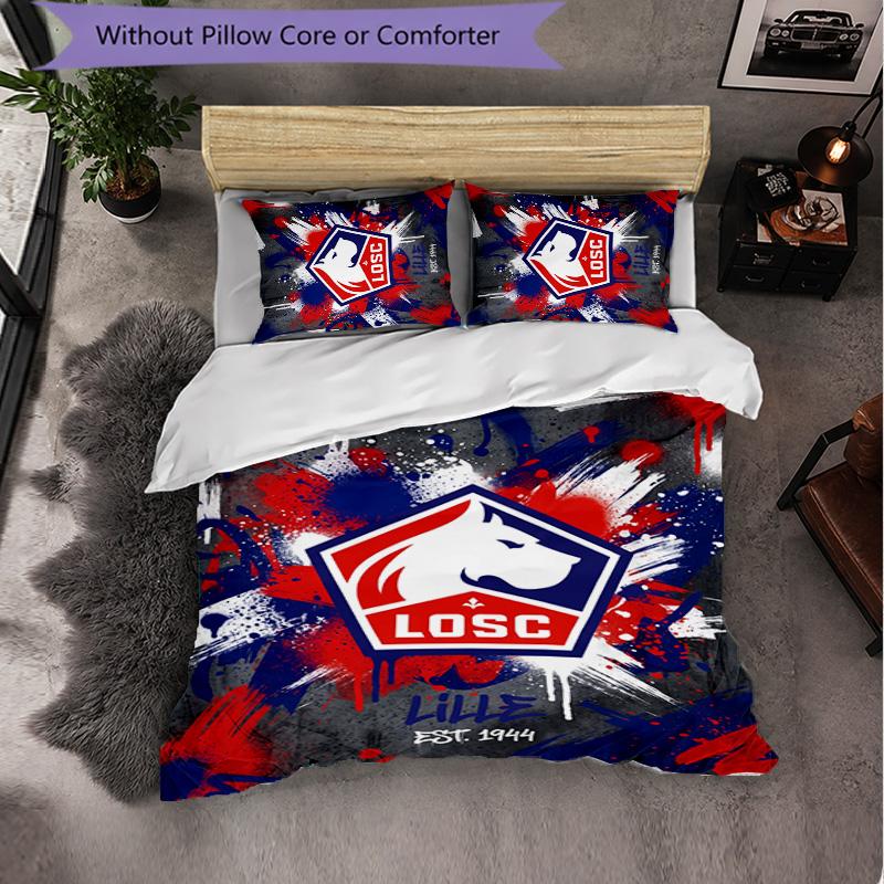 LOSC Lille FC Themed Bedding 3Pcs Duvet Cover Set Decorative Bed Linen For Teen Room Home Decoration
