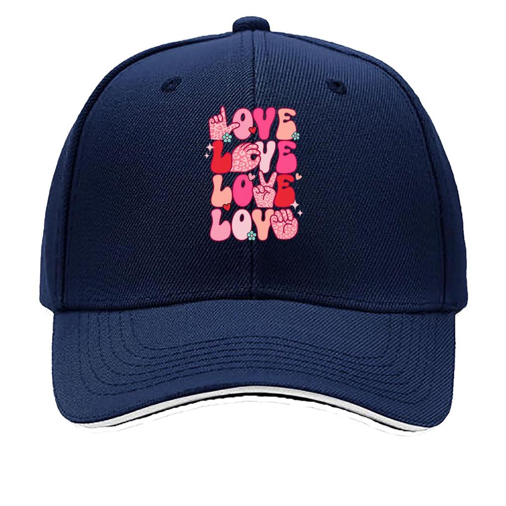 Valentine Day Love ASL Sign Language Pink Hearts Graphic Sandwich Baseball Cap Unisex Women Sun Cap Outdoor Workouts Hat