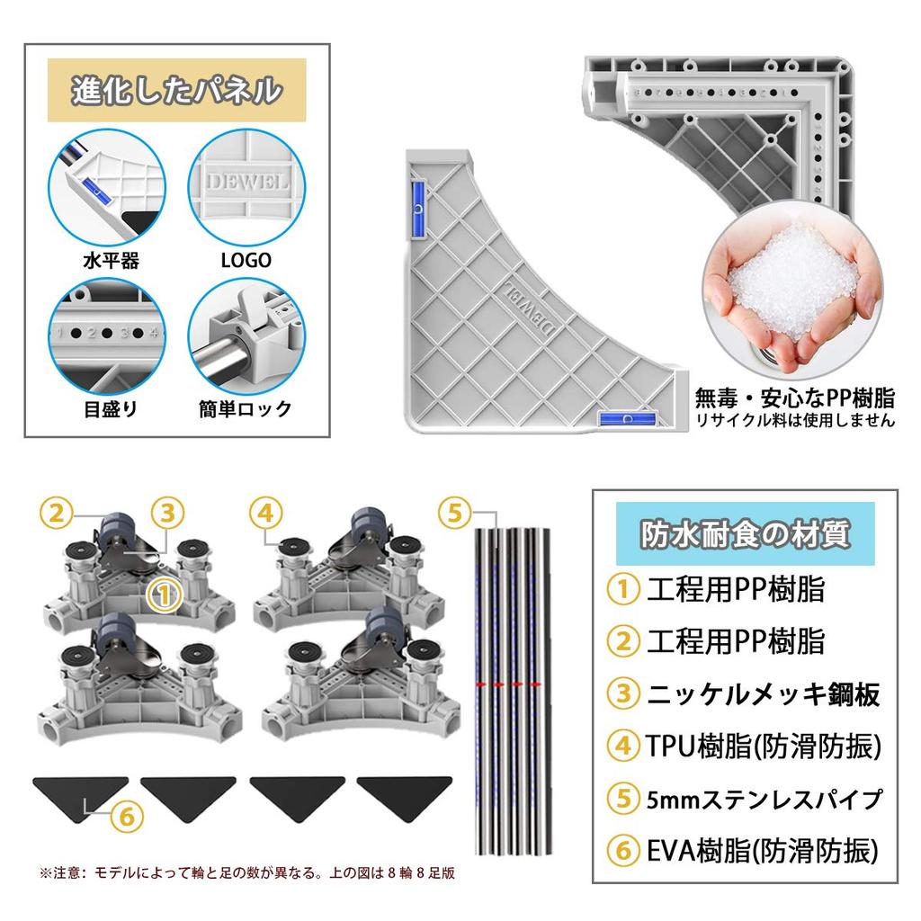 Washing Machine Stand DEWEL Refrigerator Stand with Casters Washing Machine Pan Drain Pan Moving Tool 360 Degree Rotation with Scale Load 300kg