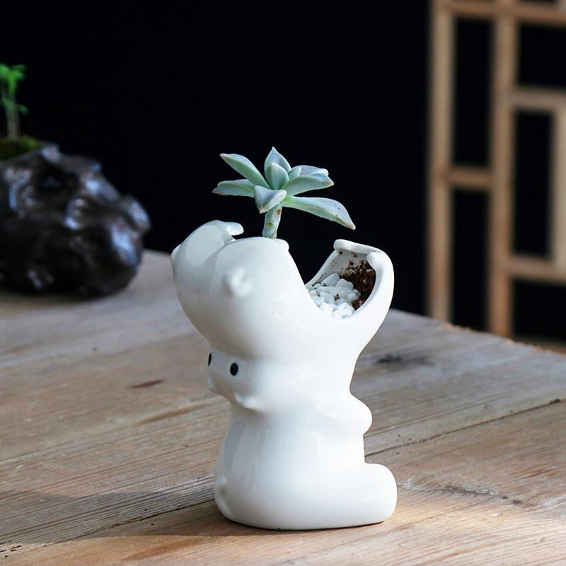 Simple Outdoor Gardening Creative Succulent Flower Pot, European Balcony Desktop Elephant Ceramic Flower Pot Flower Pot