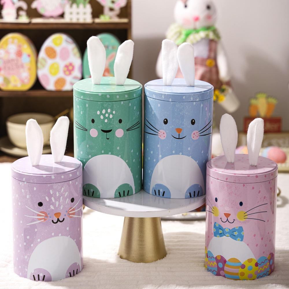 Cute Easter Bunny Tin Box Vintage Storage Gift Box Creative Iron Bucket Ornament Party Favors