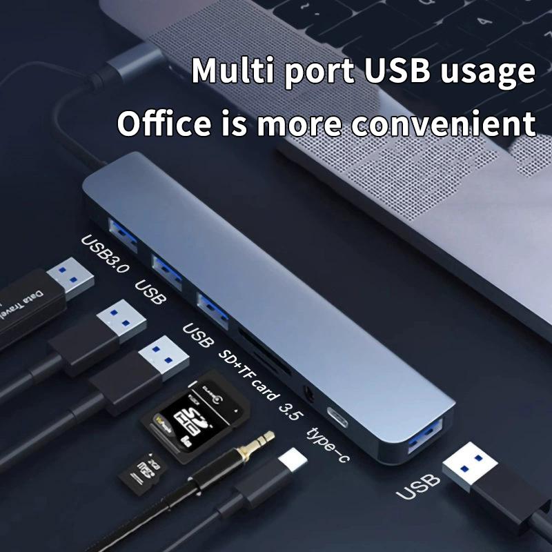 8-в-1 USB Type-C концентратор док-станция с аудиоразъемом 3,5 мм, адаптером, картридером Micro SD/TF для ноутбуков Macbook, планшетов, телефонов