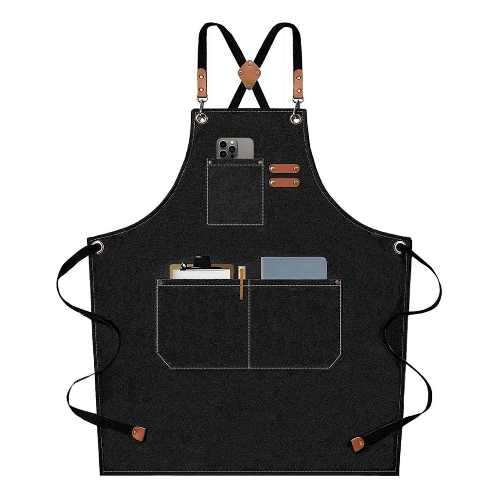 Водонепроницаемый хлопковый фартук с 3 карманами, фиксированной крестообразной пряжкой сзади, прочный регулируемый фартук для дома, барбекю, кофейни, рабочий фартук, кухонный фартук