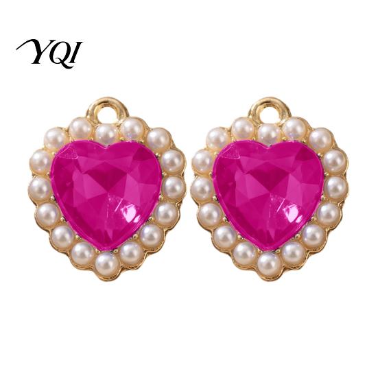 Metal Love Heart Charms 2Pcs Rhinestone Charms, Alloy Faux Pearl 21x18mm Novice Friendly DIY Jewelry Parts Dangle Pendants for Making Earrings