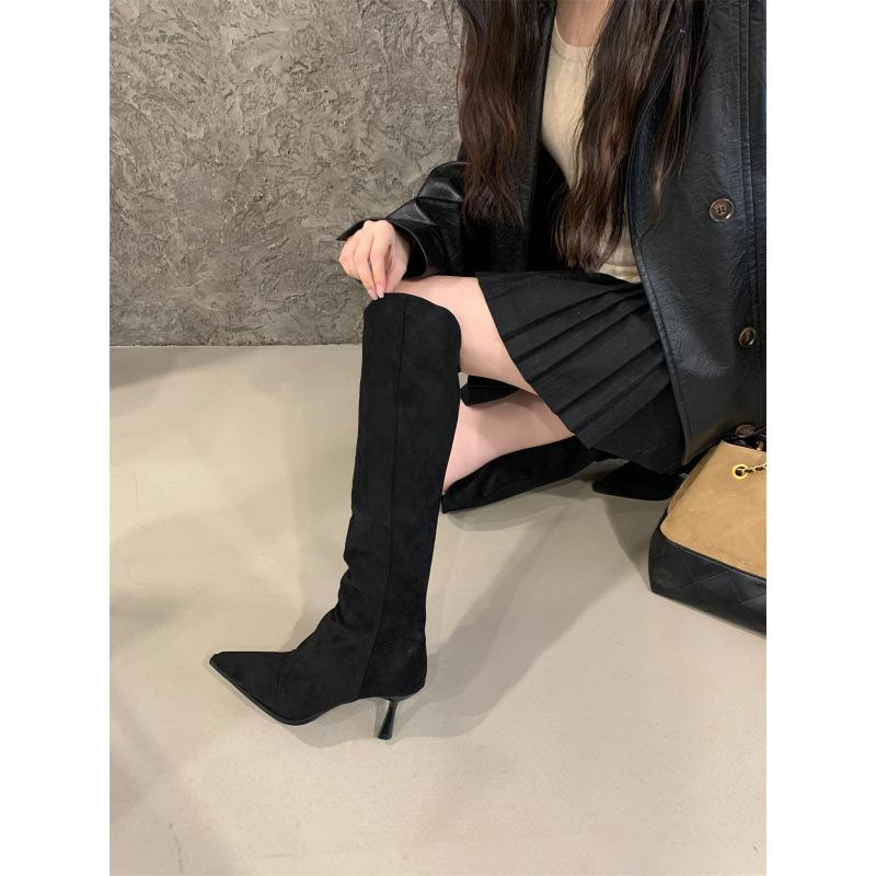 Hate the Sky High Elastic Boots Pointed High Heel Boots Suede Thin Thin Heel Zipper Leg Over Knee Boots