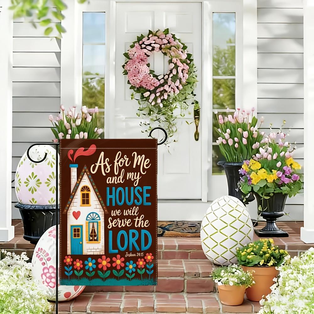 1pc Vintage House Floral Religious Garden Flag - Polyester, 30.48x45.72 cm, Outdoor Yard Decor