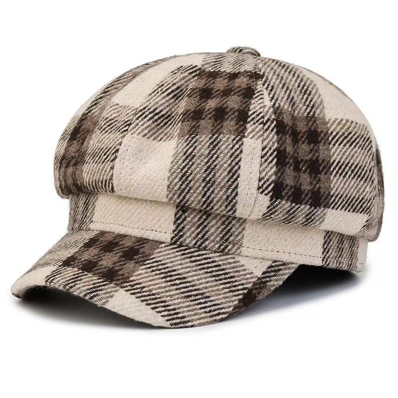 Hat autumn and winter fashion octagonal hat female British Korean version plaid beret cap retro painter