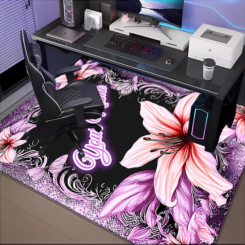 1PC Custom Name Floral Name Artwork Theme Floor Mat Ideal for Living Room, Game Rooms, Office, Bedroom,Floor Mat Playful Design