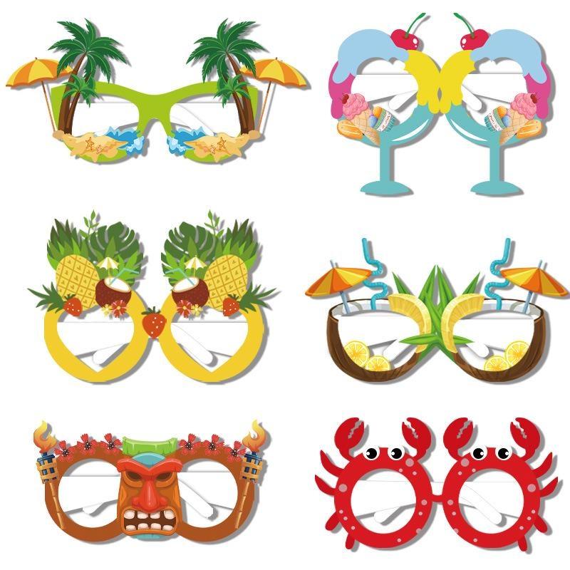 12pcs Party Glasses Funny Hawaiian 4th of July Paper Eyeglasses Tropical Fancy Party Photo Booth Props Decoration For Kids and Adults Party Supplies
