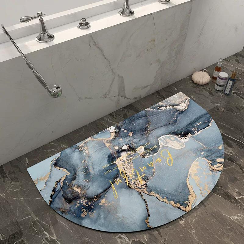 Diatom Ooze Cushion Bathroom Water-Absorbing Quick-Drying Floor Mat Bathroom Semicircle Foot Mat Household Marbling Non-Slip Mat