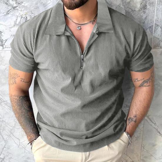 Мужская футболка с застежкой-молнией и лацканами, однотонная, с короткими рукавами, повседневная, свободная, летняя футболка для гольфа, уличной одежды, пляжа, путешествий