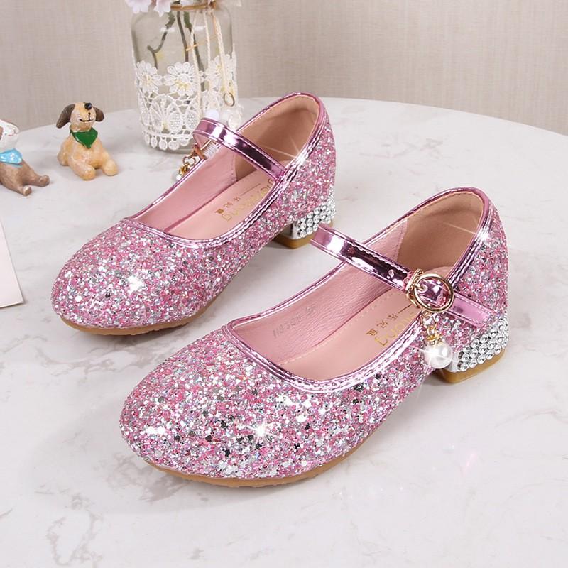 Girls Princess Sequin Dress Shoes Piano Show Toddler Little Kid Fashion Heels Non-slip All