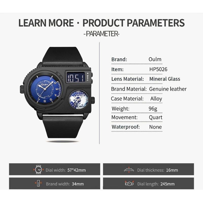 Oulm Натуральная модная брендовая кварцевые часы с большим циферблатом, спортивные повседневные мужские часы из натуральной кожи, золотые мужские часы