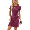 Summer Women's Dress New Solid Color Round Neck Pleated Slim Short Sleeve Dresses