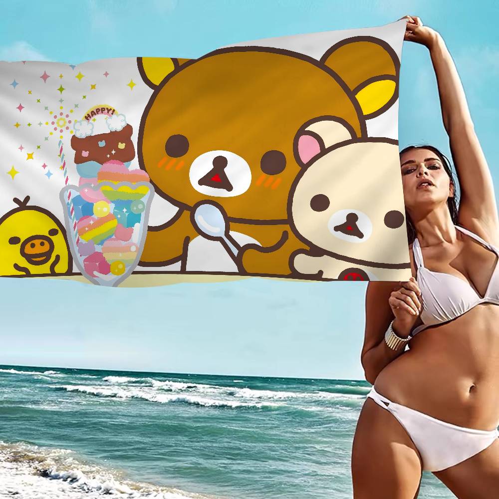 R-Rilakkuma Мультяшный Аниме Пляжное Полотенце Цветные Полотенца Для Ванны Для Девочки Микрофибра Быстросохнущие Индивидуальные Без Песка Пляж Йога Спа Тренажерный Зал