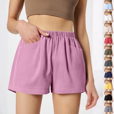 Подростковые шорты из мягкого хлопкового льна с карманами, мягкие застежки на пуговицы, без молнии, облегающие шорты