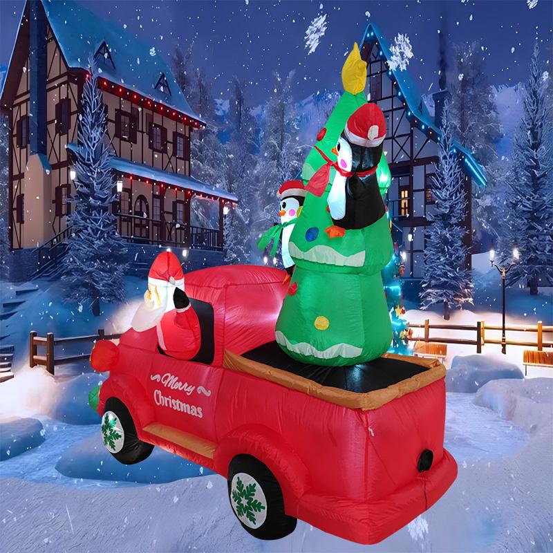 Inflatable Toys Santa Christmas Tree Truck Christmas Decorations 2.7M/8.8FT Built-in LED Lights Holiday Model Xmas Party Decor
