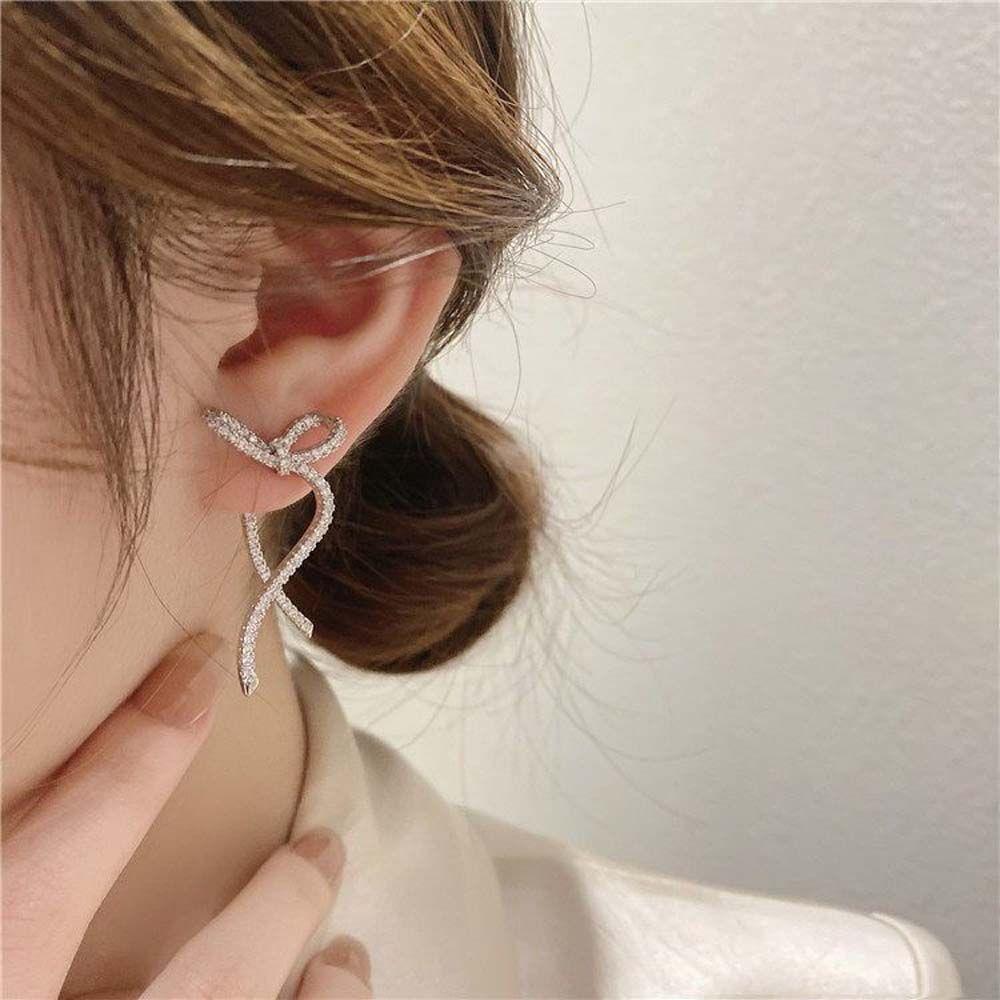 Earrings Rhinestone Bownot Zircon Bow Earrings Korean Style Rhinestone Bow Ear Studs Women Earrings