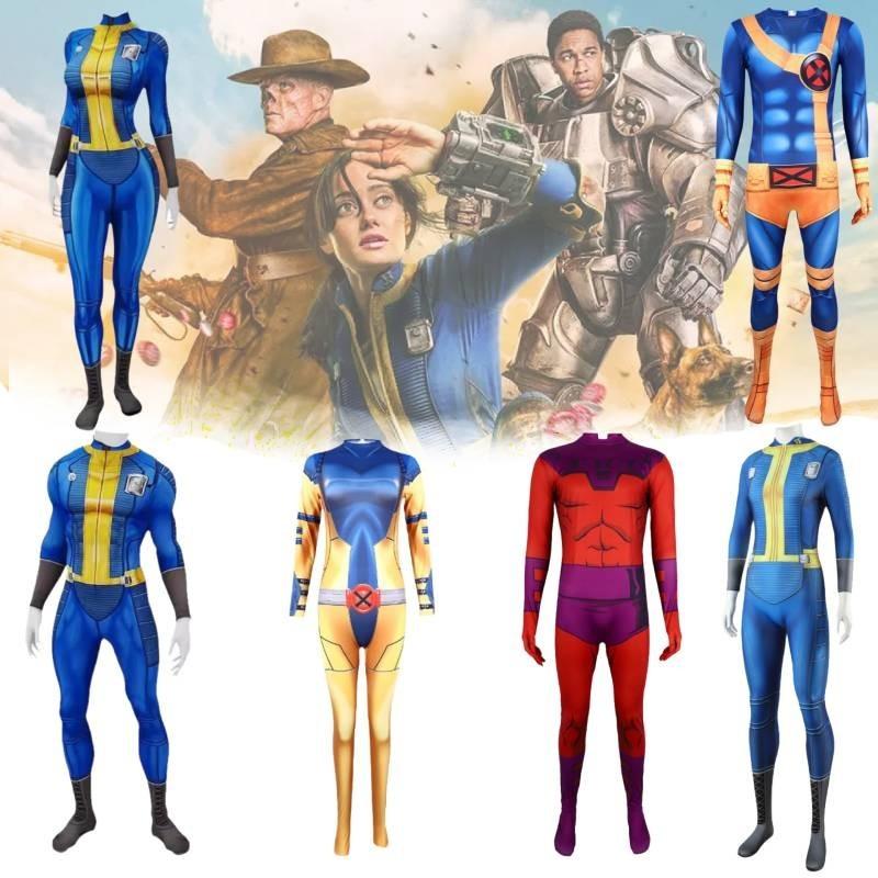 Игра Fallout 4 Синий комбинезон Костюм для ролевых игр Косплей Карнавальный набор Молочный шелк Полиэстер S M L Xl Xxl Xxxl 110 120 130 140 150