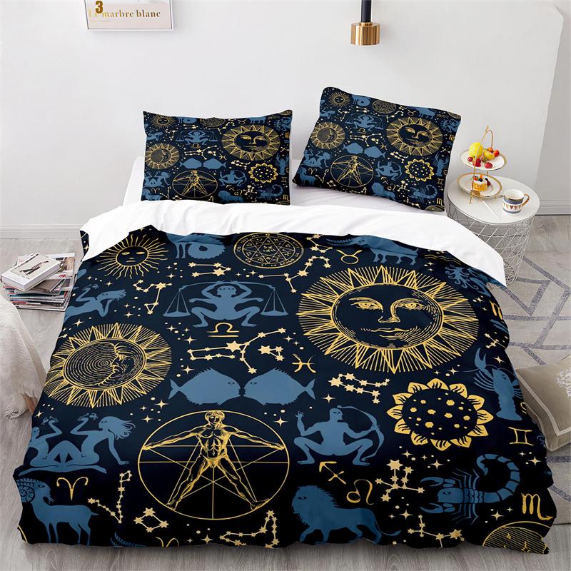 Sun And Moon Duvet Cover King Microfiber Astrology Bedding Collection Twelve Constellations Zodiac Comforter Cover For Boys Girls
