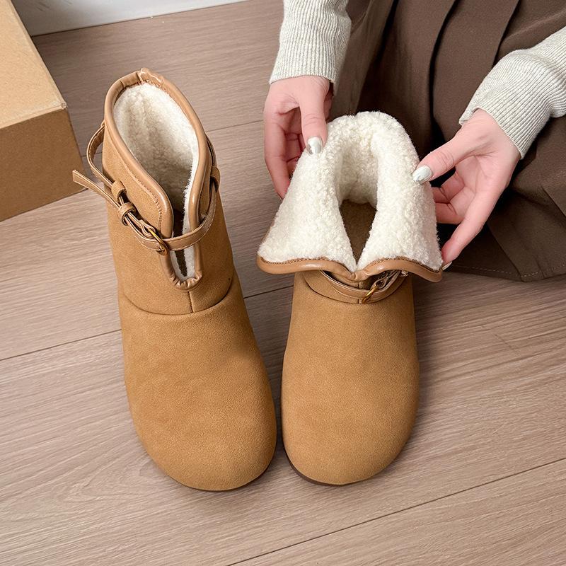 Women's Retro Fashion Lightweight Soft Sole Winter Warm Fur One Snow Boots Padded Lined Non-slip Casual Sports Martin Cotton Boots