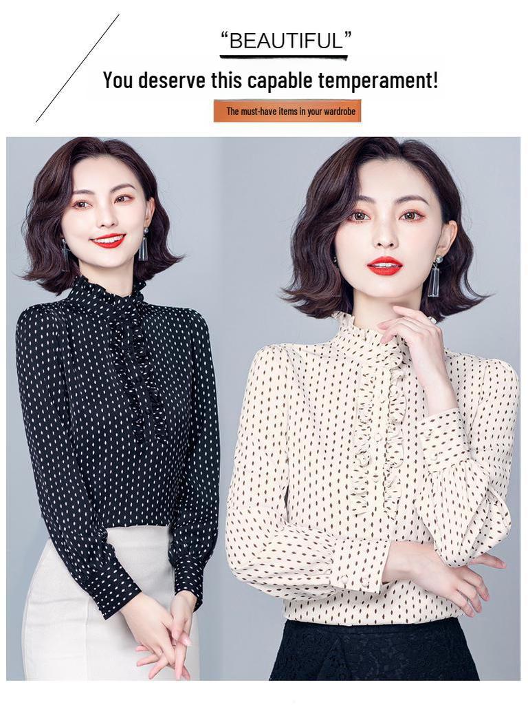 Trendy Women's Slim Long Sleeve Stand Collar Chiffon Shirt - Versatile Casual Wear for Spring & Autumn 2024