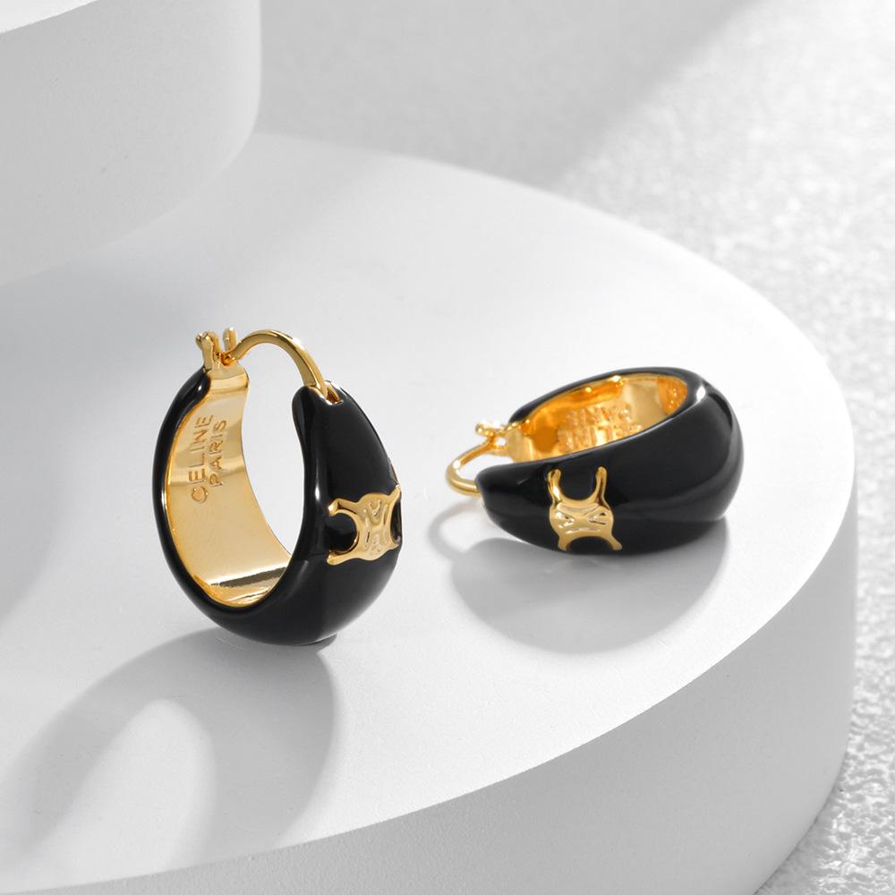 Французская Триумфальная арка, черные масляные серьги-капли, застежка для ушей, покрытая медью 22-каратного золота, легкая роскошь, премиальный темперамент, универсальные украшения для ушей