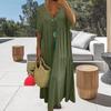 Women Summer Cotton Linen Maxi Dress Loose Short Sleeve V-Neck Flowy Dress Casual Tiered Beach Swing Dress